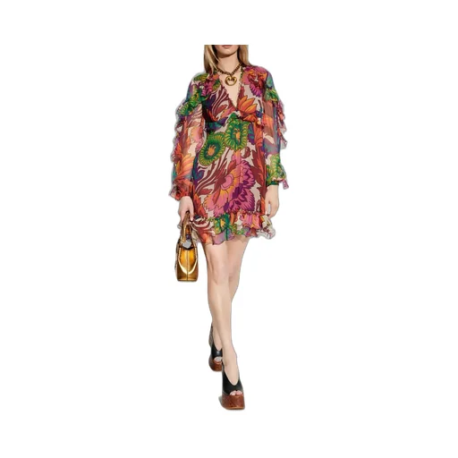 Floral-Printed V-Neck Mini Dress