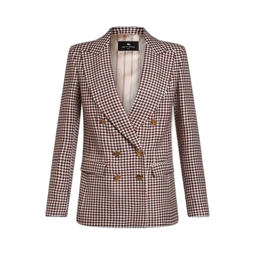 Houndstooth Patterned Straight Hem Jacket