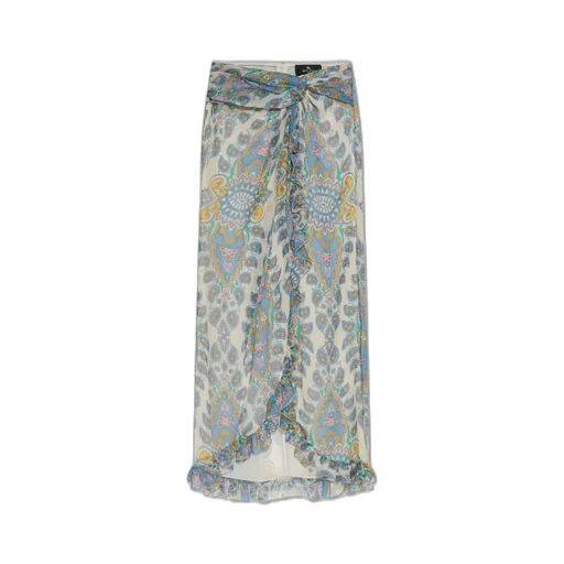 Ruffled Hem Printed Midi Skirt