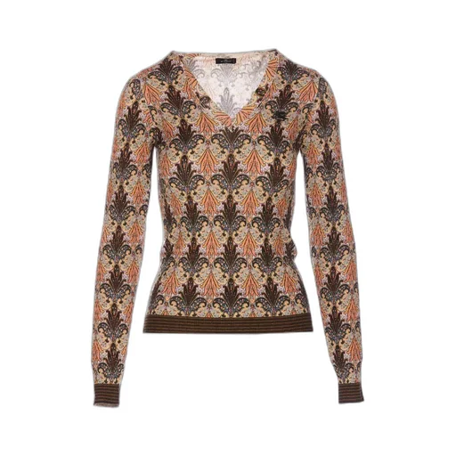 Graphic-Printed V-Neck Knitted Jumper