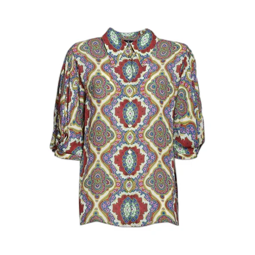 Graphic Printed Straight Hem Cady Blouse