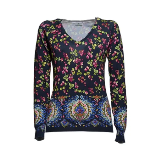 Floral Patterned V-Neck Knitted Top