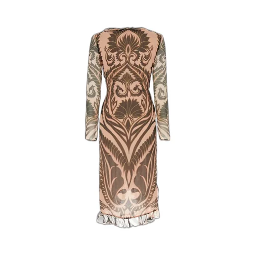 Graphic-Printed Ruffled Detailed Midi Dress