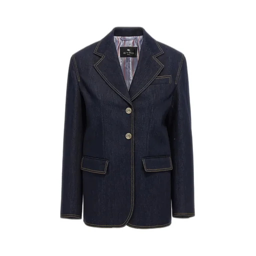 Single-Breasted Long-Sleeved Denim Blazer