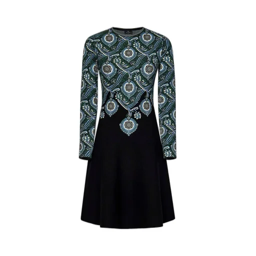 Jacquard-Pattern Crewneck Mini Dress