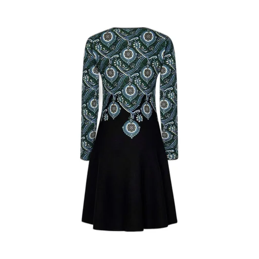 Jacquard-Pattern Crewneck Mini Dress
