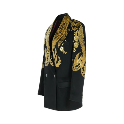 Metallic-Paisley Double-Breasted Tailored Blazer
