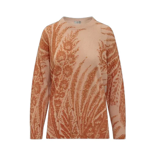 Foliage-Printed Crewneck Knitted Jumper