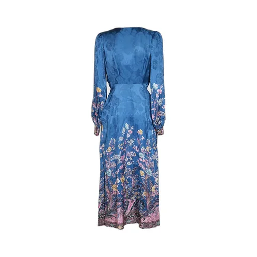 Printed V-Neck Pleated Dress