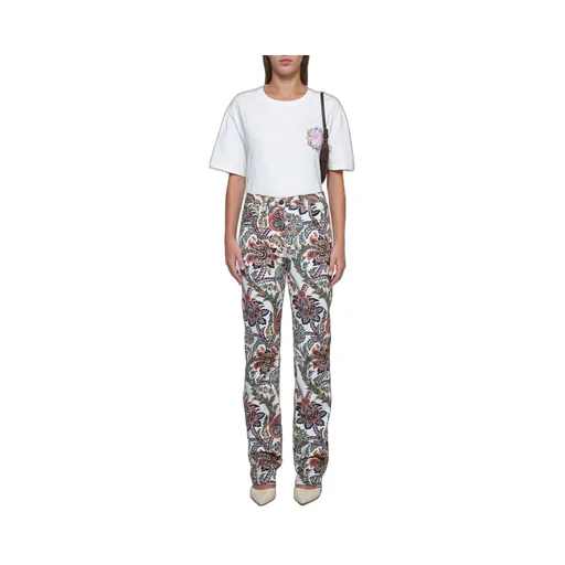 Paisley-Printed Logo Patch Jeans