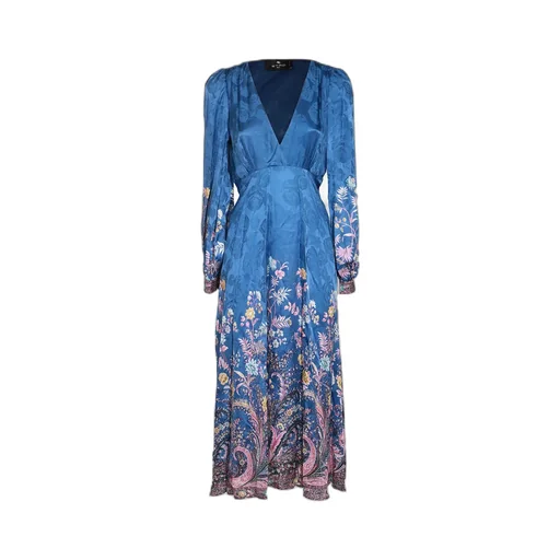 Printed V-Neck Pleated Dress