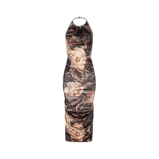 Floral Foliage Printed Chenille Dress