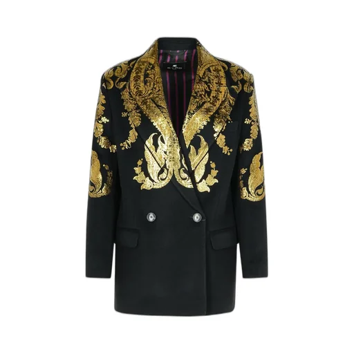 Metallic-Paisley Double-Breasted Tailored Blazer