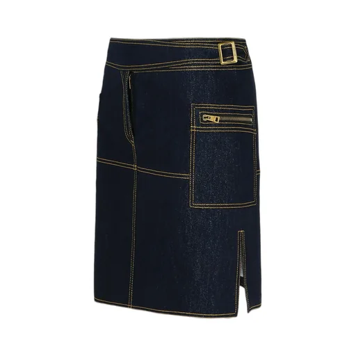 Contrast-Stitched Denim Mini Skirt