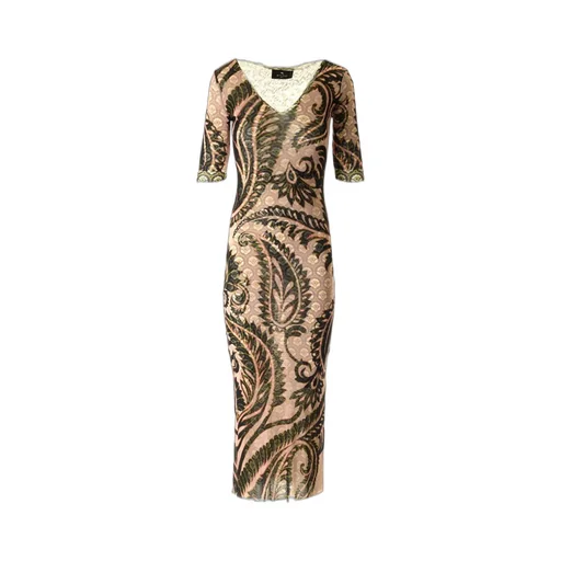 Paisley Print V-Neck Tulle Maxi Dress