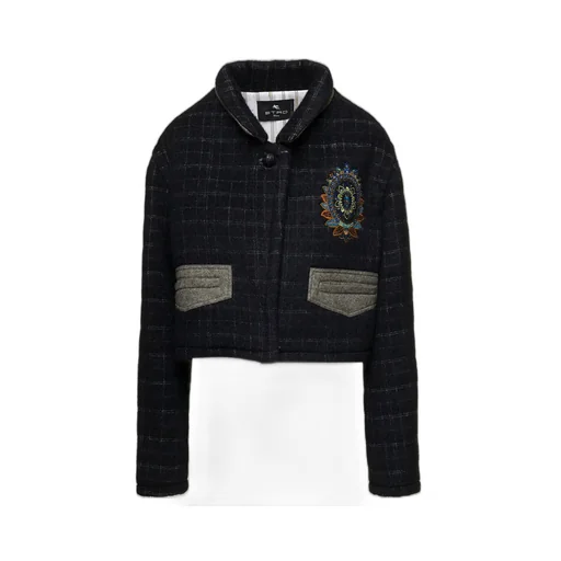 Floral Embroidered Checked Coat