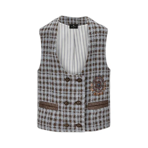 Houndstooth Embroidered U-Neck Gilet