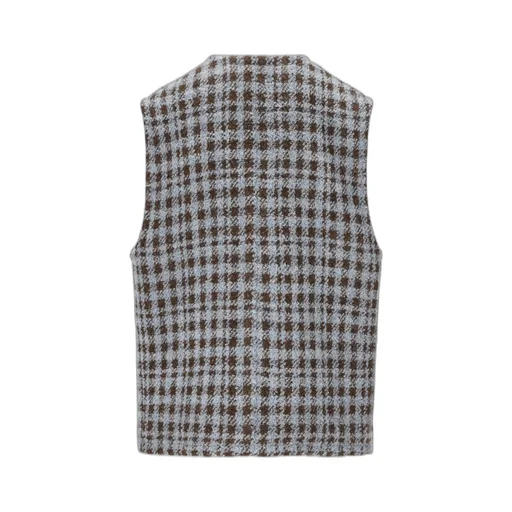 Houndstooth Embroidered U-Neck Gilet