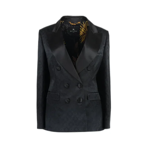Patterned Jacquard Double-Breasted Blazer