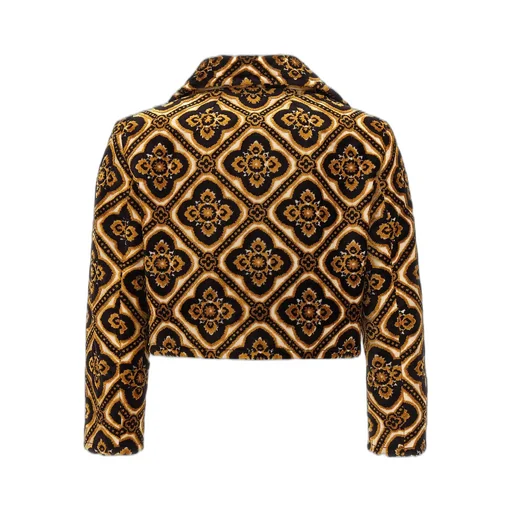 Geometric-Printed Buttoned Cropped Jacket