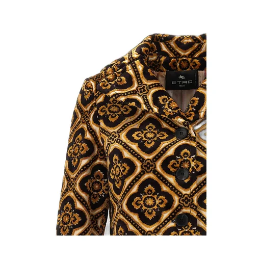 Geometric-Printed Buttoned Cropped Jacket