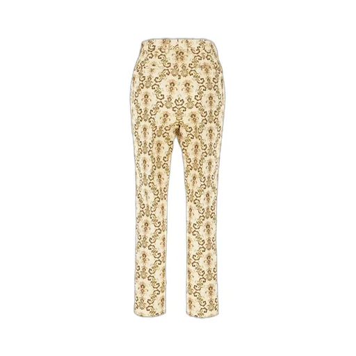 Floral-Brocade Straight Leg Cropped Trousers