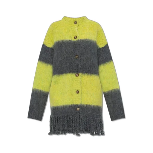 Striped Fringed Button-Up Cardigan