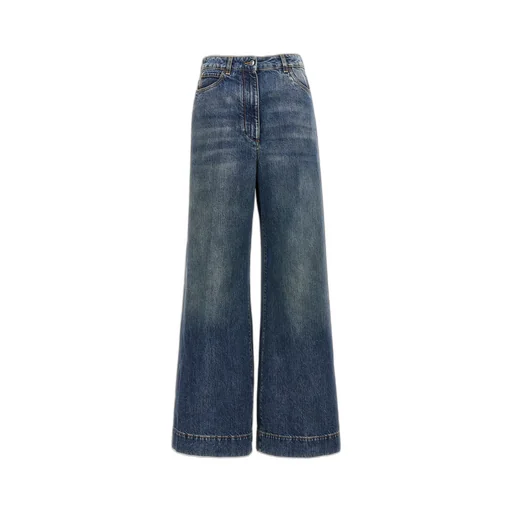 Logo Embroidered Wide-Leg Jeans