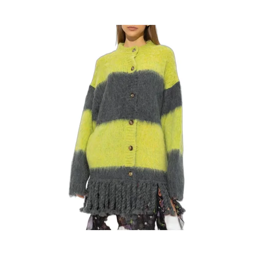 Striped Fringed Button-Up Cardigan