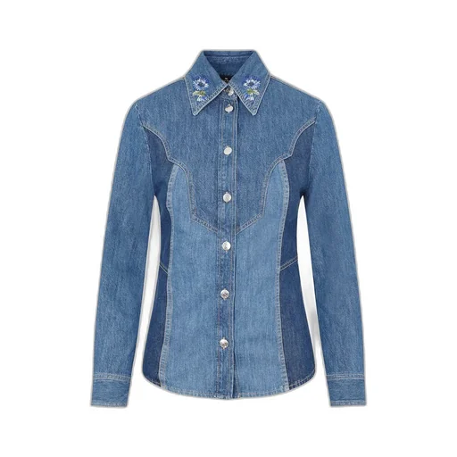 Floral Embroidered Button Up Denim Shirt