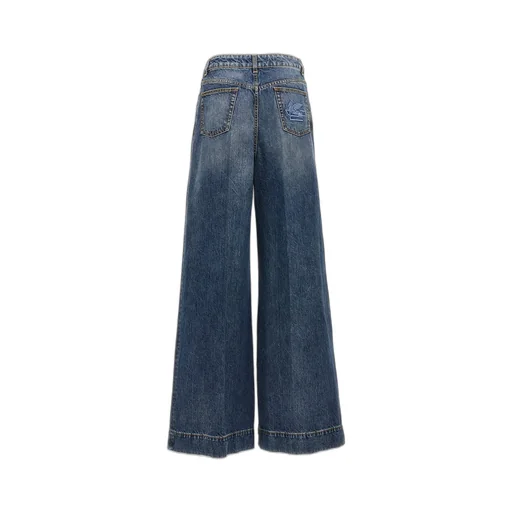 Logo Embroidered Wide-Leg Jeans