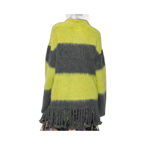 Striped Fringed Button-Up Cardigan