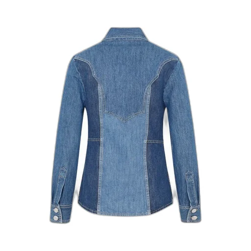 Floral Embroidered Button Up Denim Shirt
