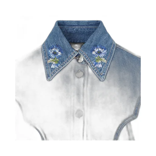 Floral Embroidered Button Up Denim Shirt