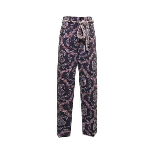 Paisley Tied-Waist Denim Trousers