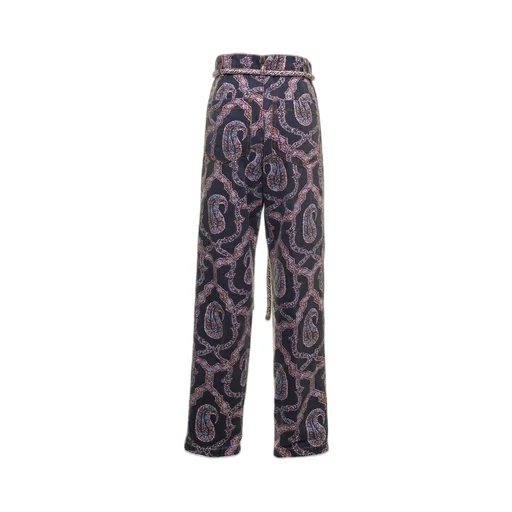 Paisley Tied-Waist Denim Trousers