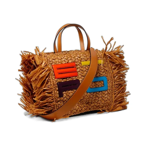 Logo Patch Fringed Edge Tote Bag