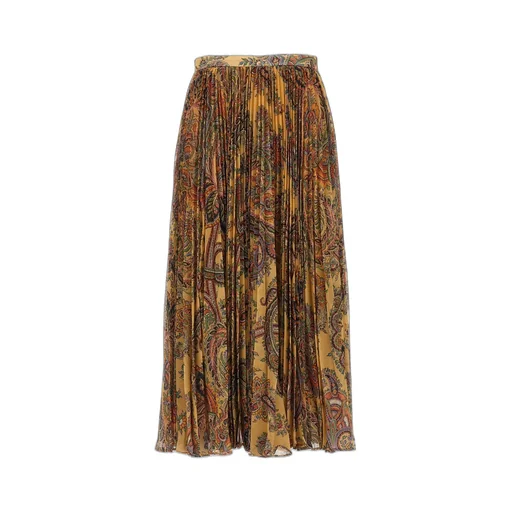 High-Waist Paisley-Printed Pleated Midi Skirt