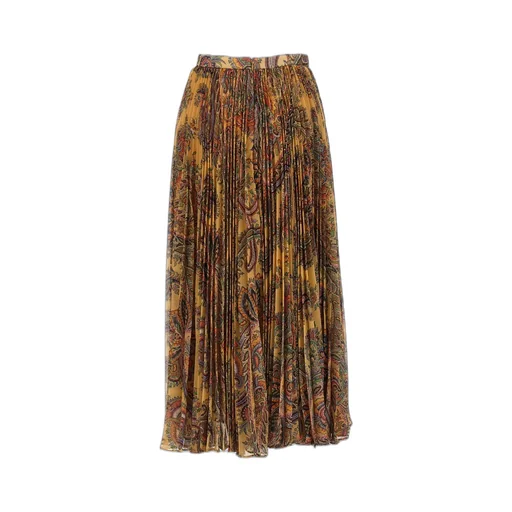 High-Waist Paisley-Printed Pleated Midi Skirt