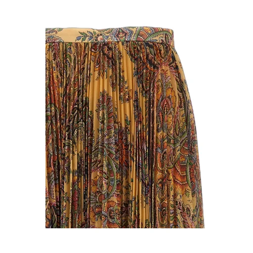 High-Waist Paisley-Printed Pleated Midi Skirt