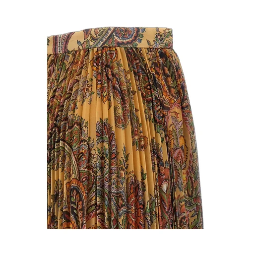 High-Waist Paisley-Printed Pleated Midi Skirt