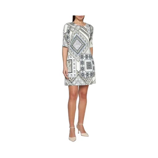 Short-Sleeved Patchwork Printed Shift Dress