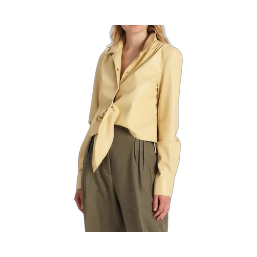 Bow Detailed Faux Leather Shirt