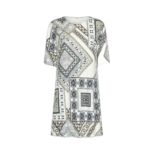 Short-Sleeved Patchwork Printed Shift Dress