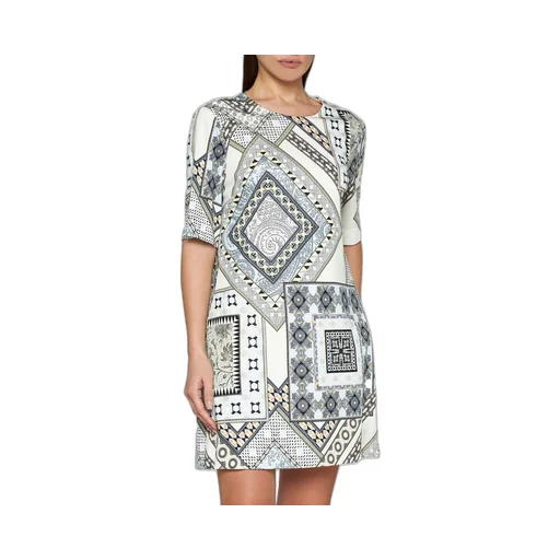 Short-Sleeved Patchwork Printed Shift Dress