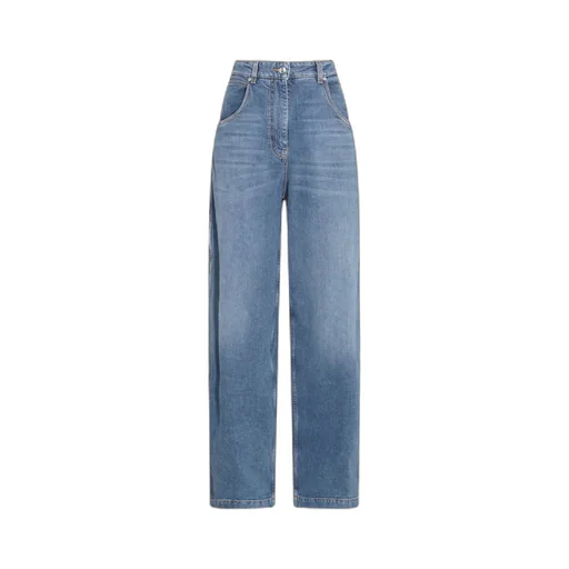 Logo Embroidered Wide-Leg Jeans