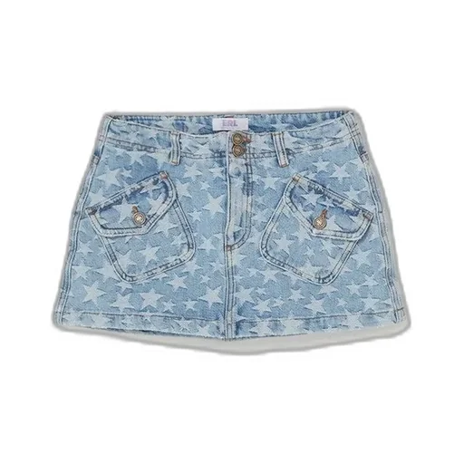 Star Embroidered Denim Skirt