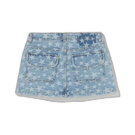 Star Embroidered Denim Skirt