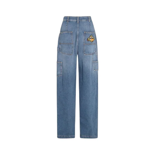 Logo Embroidered Wide-Leg Jeans
