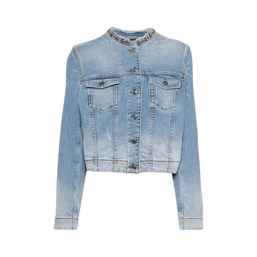 Sequin Embellished Band Collar Denim Jacket